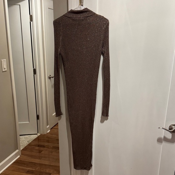 Anthropologie Shimmering Bronze Long Sleeve Dress - Picture 3 of 3